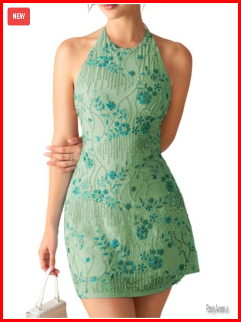 Sequin Rhinestone Floral Embellished Backless Mini Dress Club Party